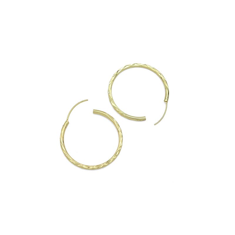 Gold Hammered cut Everyday Hoop Earrings, Sku#LD568