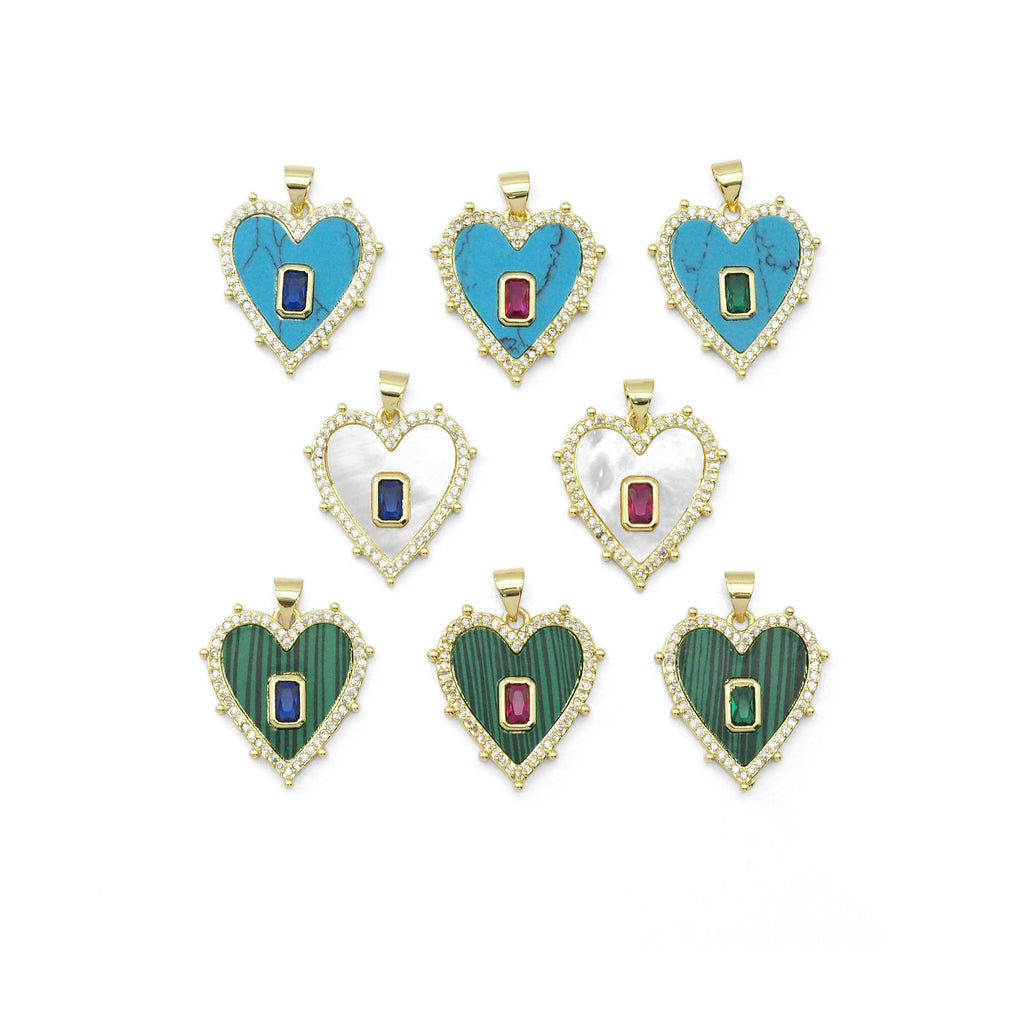 Gemstone Pearl Spike Heart with Rectangle Center Stone Charm, Sku#LX300