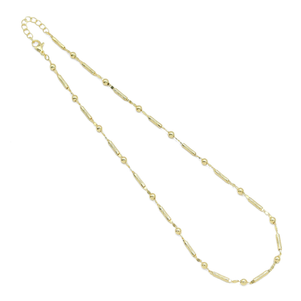 Gold Bar Ball Link Chain Adjustable Necklace, Sku#LX657