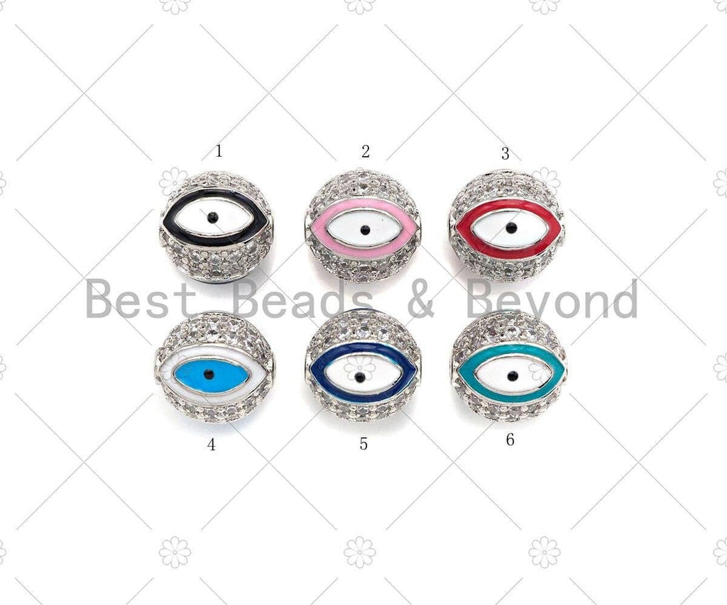 SLIVER CZ Pave Evil Eye Pave ball Spacer beads,  Enamel Evil Eye Round Pave Ball,Cubic Zirconia Spacer Beads, 8mm/10mm,sku#ML27