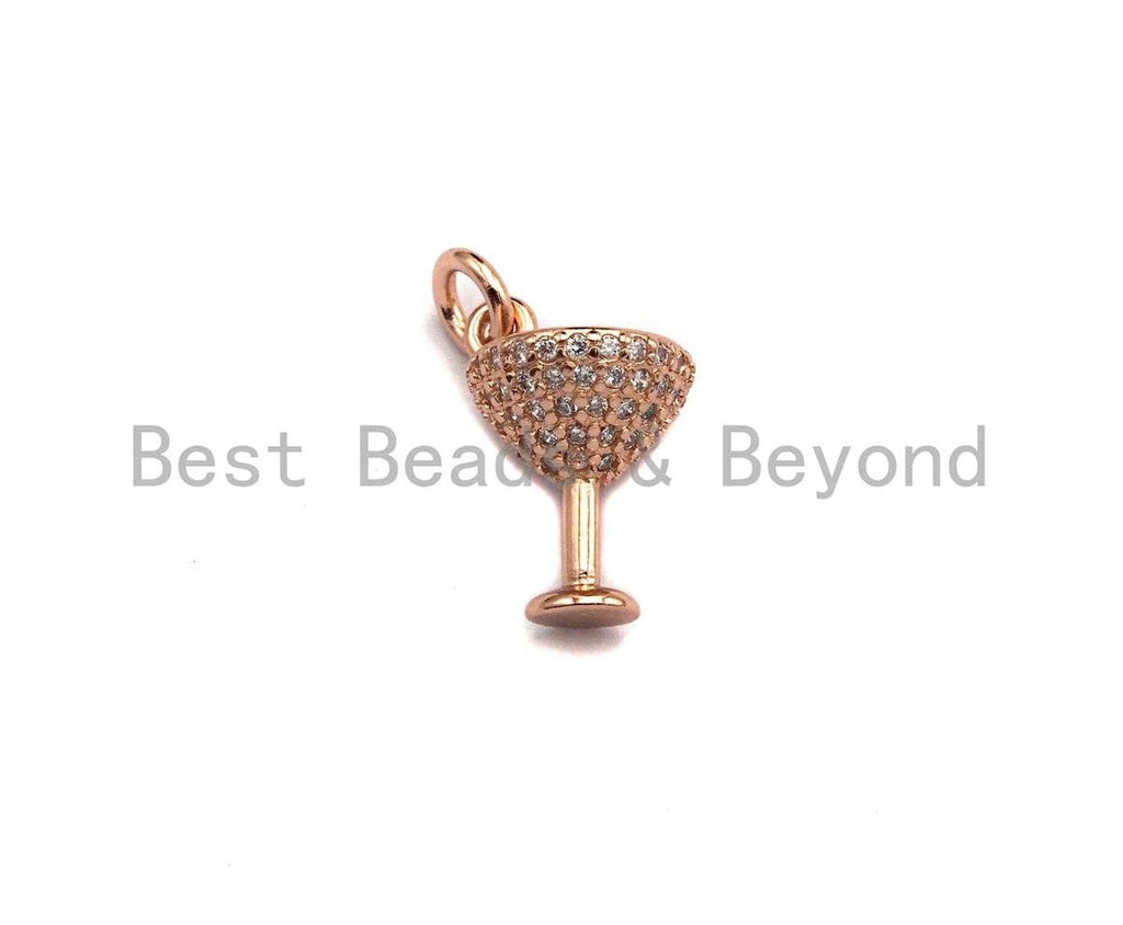Clear CZ Micro Pave Goblet Pendant, Wine Cup Charm, Cup Pave Pendant, Gold/Silver/Rose Gold/Black plated, 9x14mm, Sku#X109