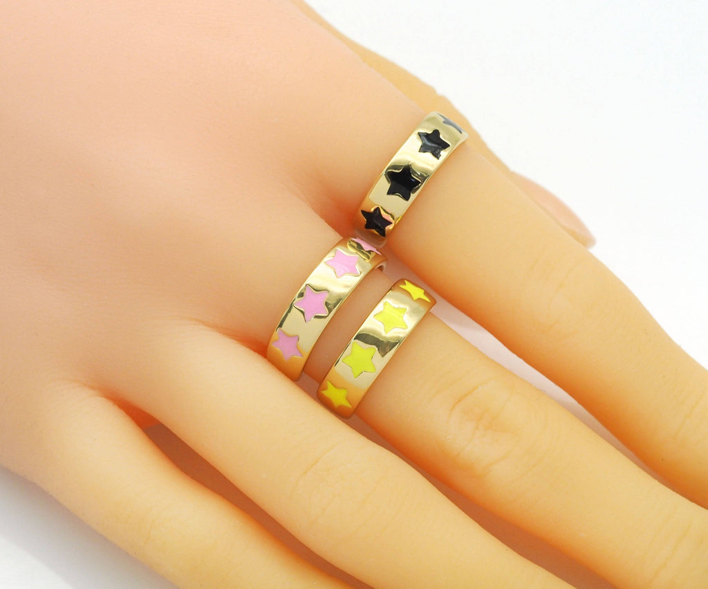 Gold Colorful Enamel Star Adjustable Ring, Sku#LX183