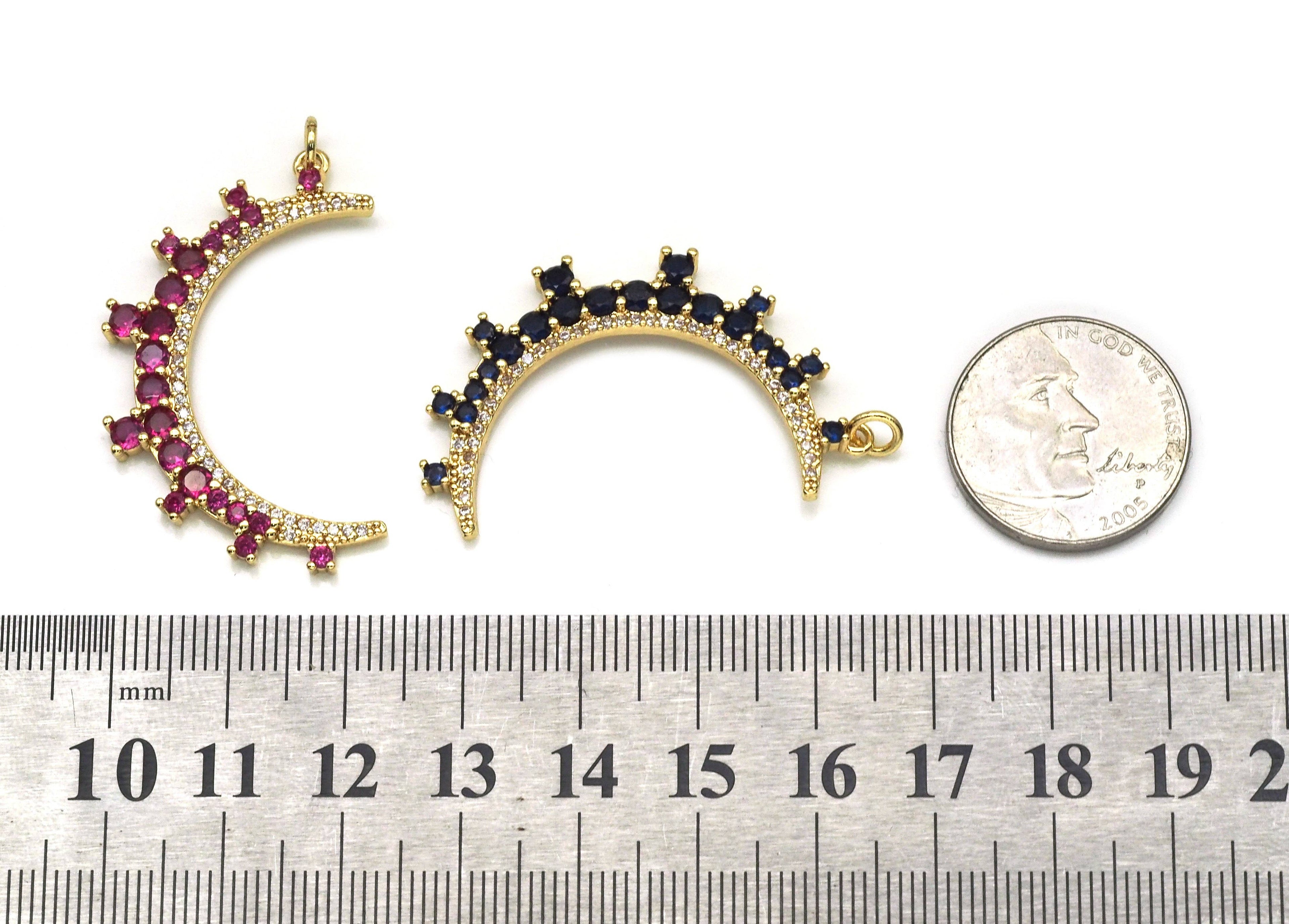 Black Fuchsia Cobalt  CZ Cresent Moon Charm, Sku#L688
