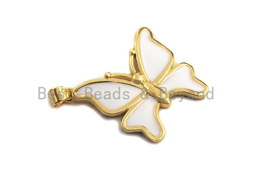 Enamel Bufferfly Pendants Charms, Metal Gold Enamel Butterfly Pendant, Black White Enamel Bufferly, 25x28mm,sku#Z405