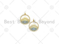 Turquoise CZ Micro Pave Evil Eye On Round Ring Shape Pendant,18K Gold Filled Evil Eye Charm, Necklace Bracelet Charm, 21x24mm,Sku#Y507