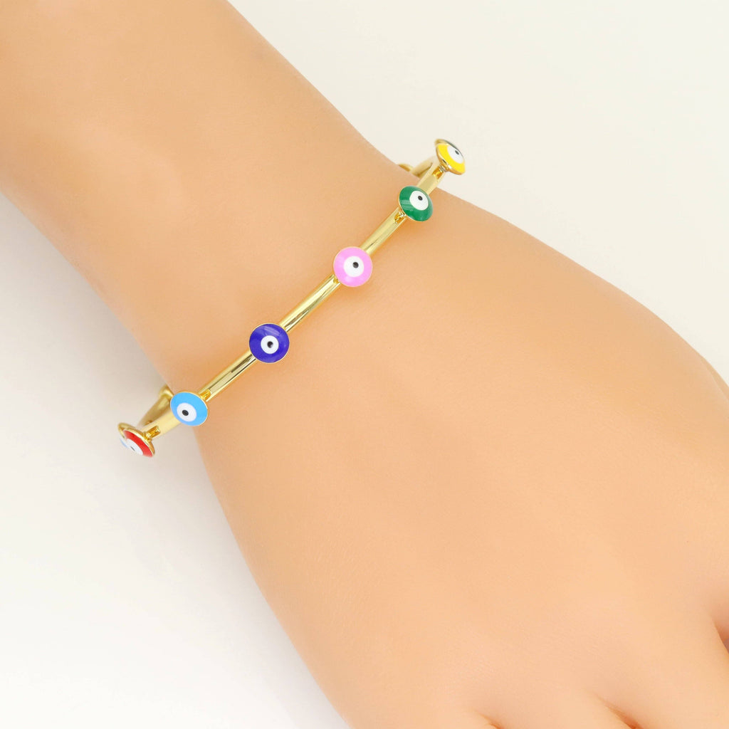 Gold Colorful Evil Eye Adjustable Bracelet, Sku#Y943