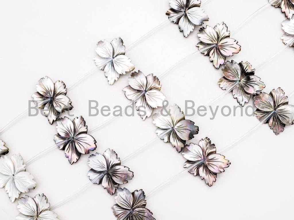 Natural MOP Carved Flower Leaf Beads, 25-30mm, Sku#T104
