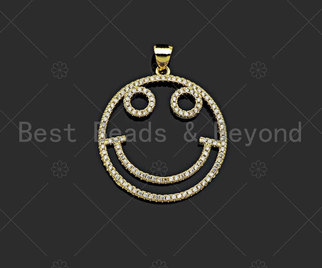 CZ Micro Pave Smiley Face Shape Pendant/Charm, 18K Gold Filled Charm, Necklace Bracelet Charm Pendant,26x29mm,Sku#LK322