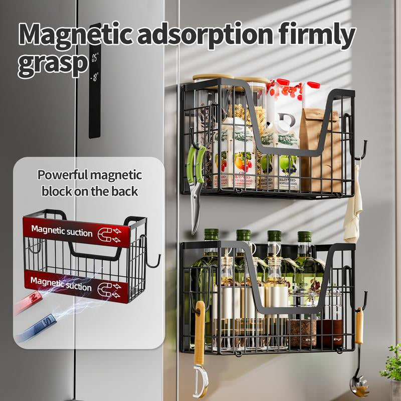 【Holiday Deals】San Dream Magnetic Shelf for Fridge Spice Rack Organizer Magnetic Fruit Basket for Refrigerator Laundry Organizer Spice Snacks Magnet Fridge Shelf-1Pc&2Pcs