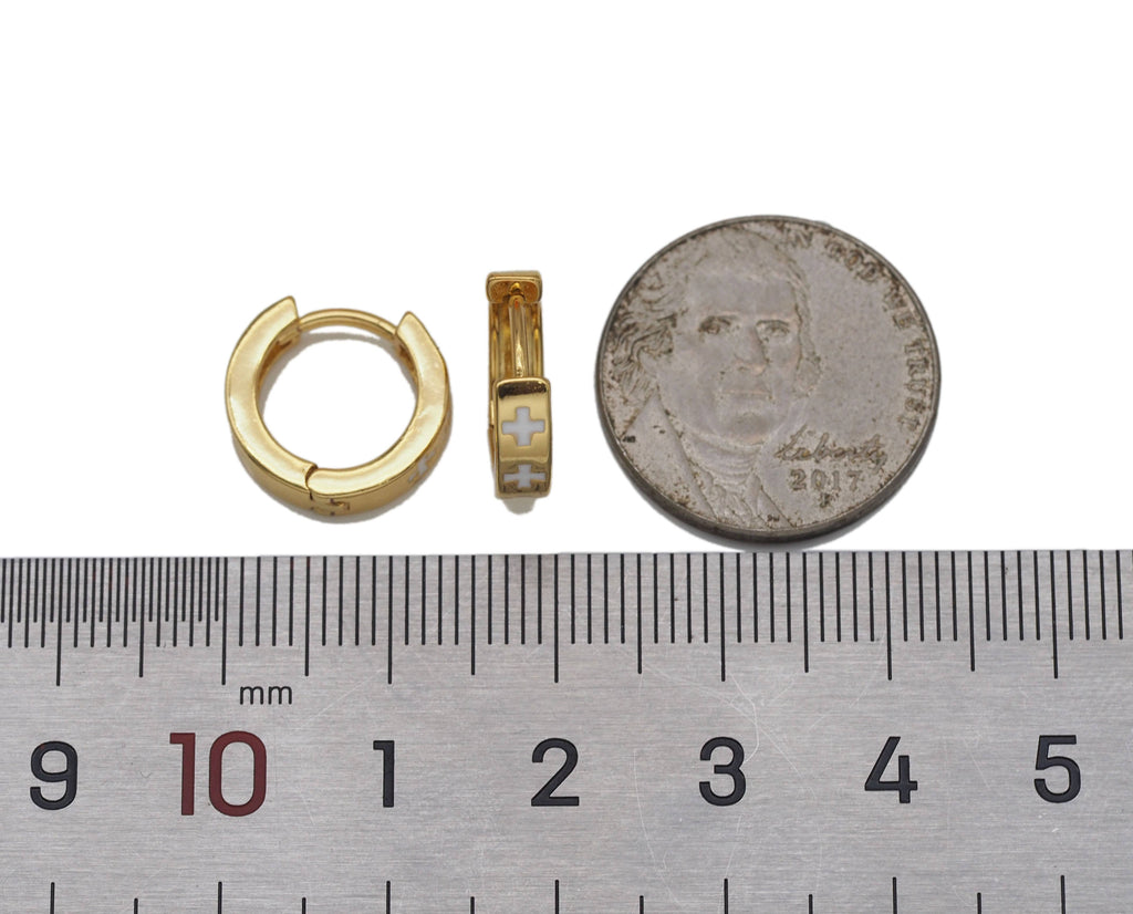 Enamel Cross on Round Huggie Earring, Sku#Y572
