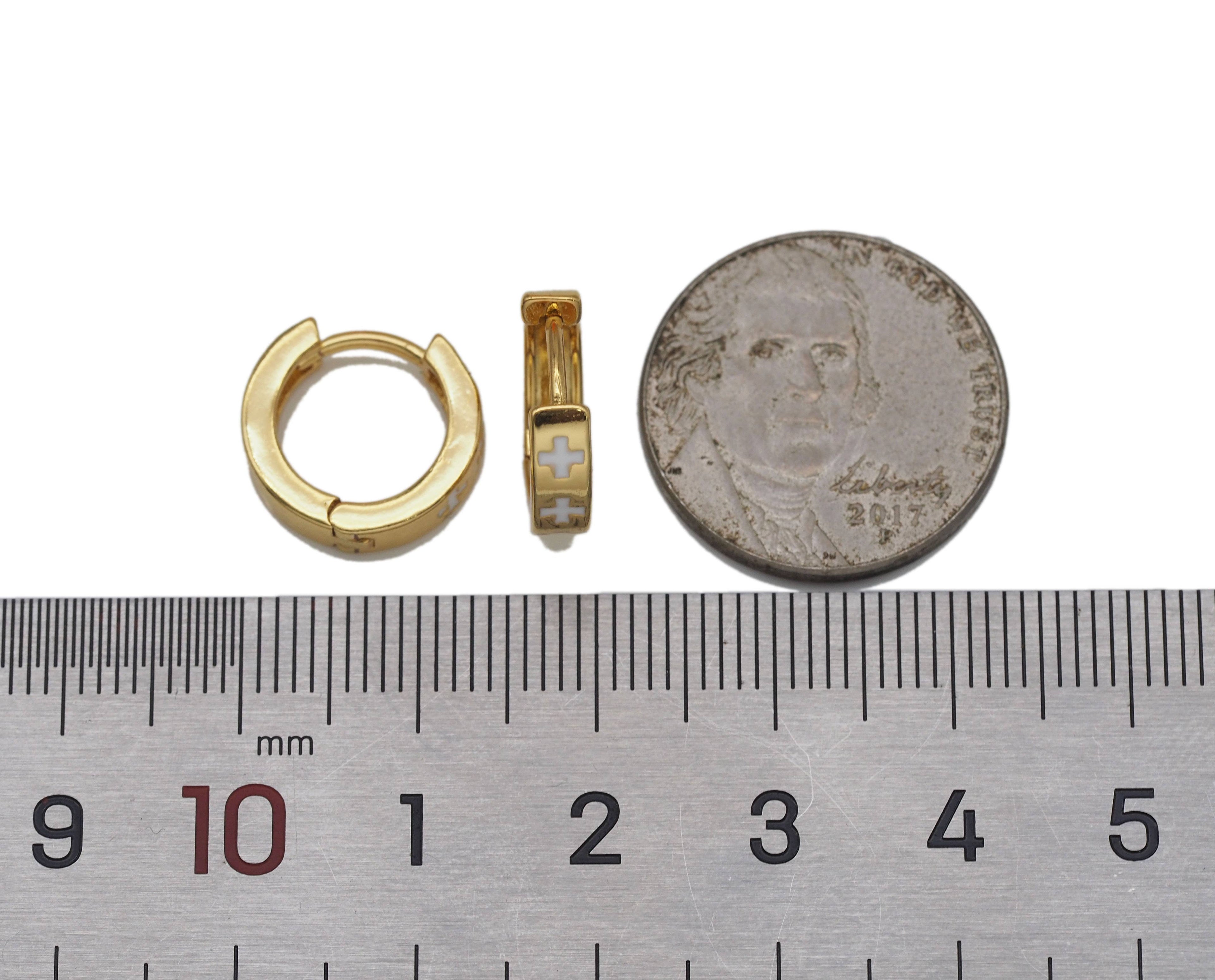 Enamel Cross on Round Huggie Earring, Sku#Y572
