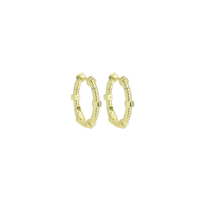 Slippy Gold Screw Stud Hoop Earrings, Sku#LX679