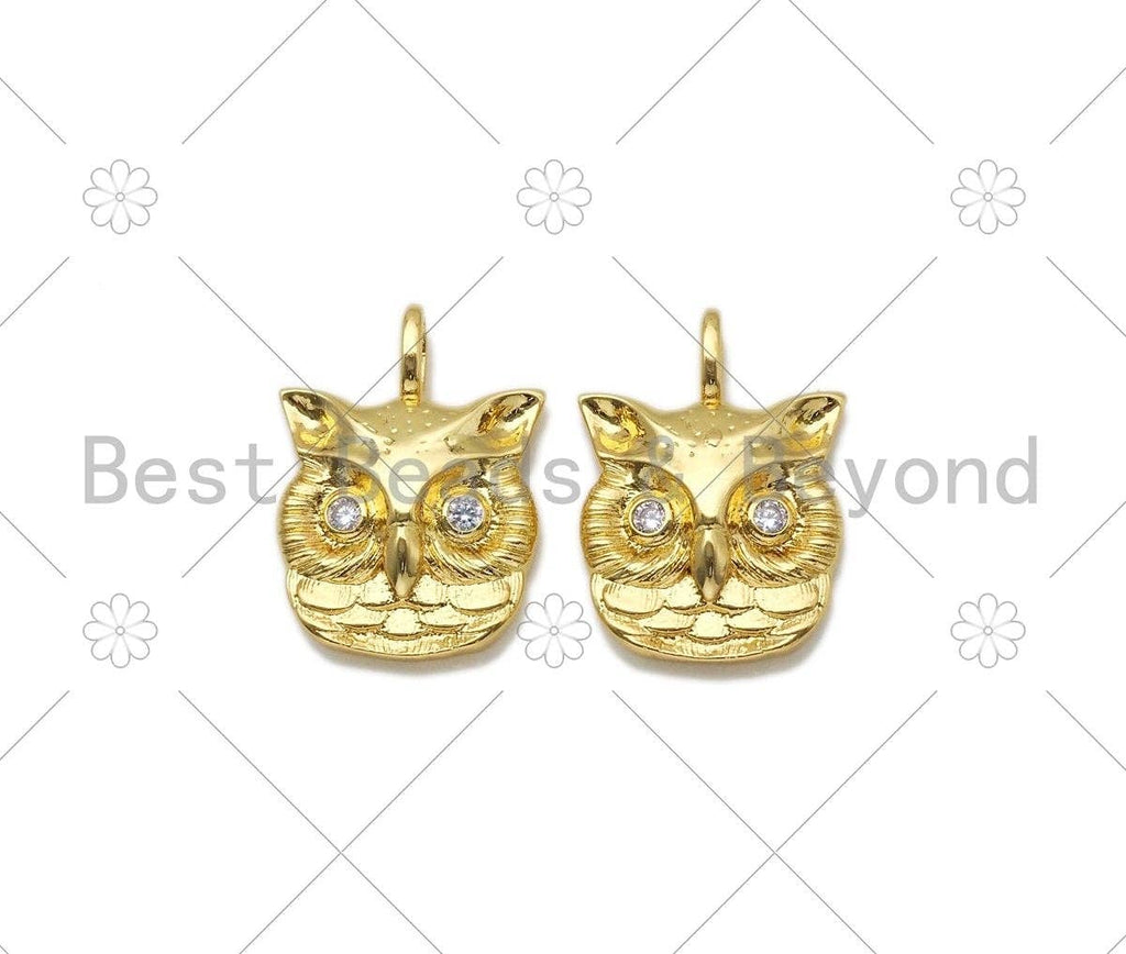 CZ Micro Pave Owl Head Shape Pendant/Charm, 18K Gold Filled Owl Head Charm, Necklace Bracelet Charm Pendant, 26x19mm,Sku#Z1383