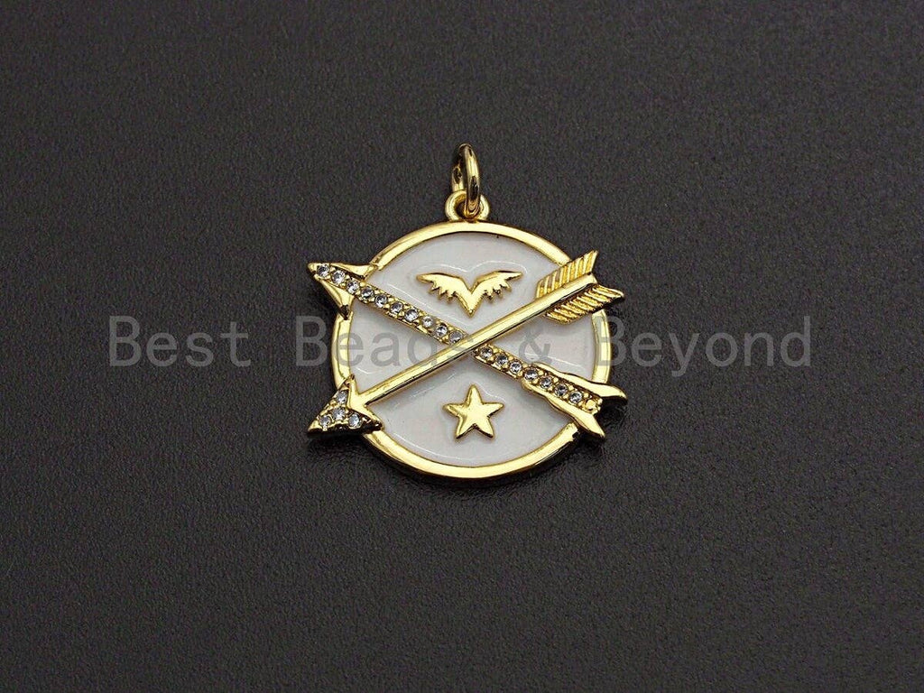 Colorful Enamel Arrows On Round Coin Pendant,CZ Micro Pave Oil Drop pendant,Enamel pendant,Enamel Jewelry,21x21mm,sku#Z521