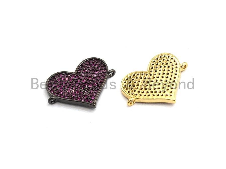 Fuchsia CZ Micro Pave Big Heart Connector for Bracelet/Necklace, Heart Connector, Spacer Connector, 16x21mm,sku#E446