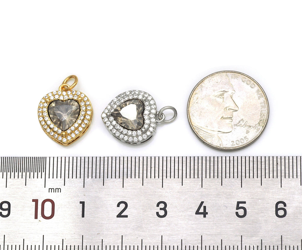 Big CZ Heart Charm, Sku#Y620