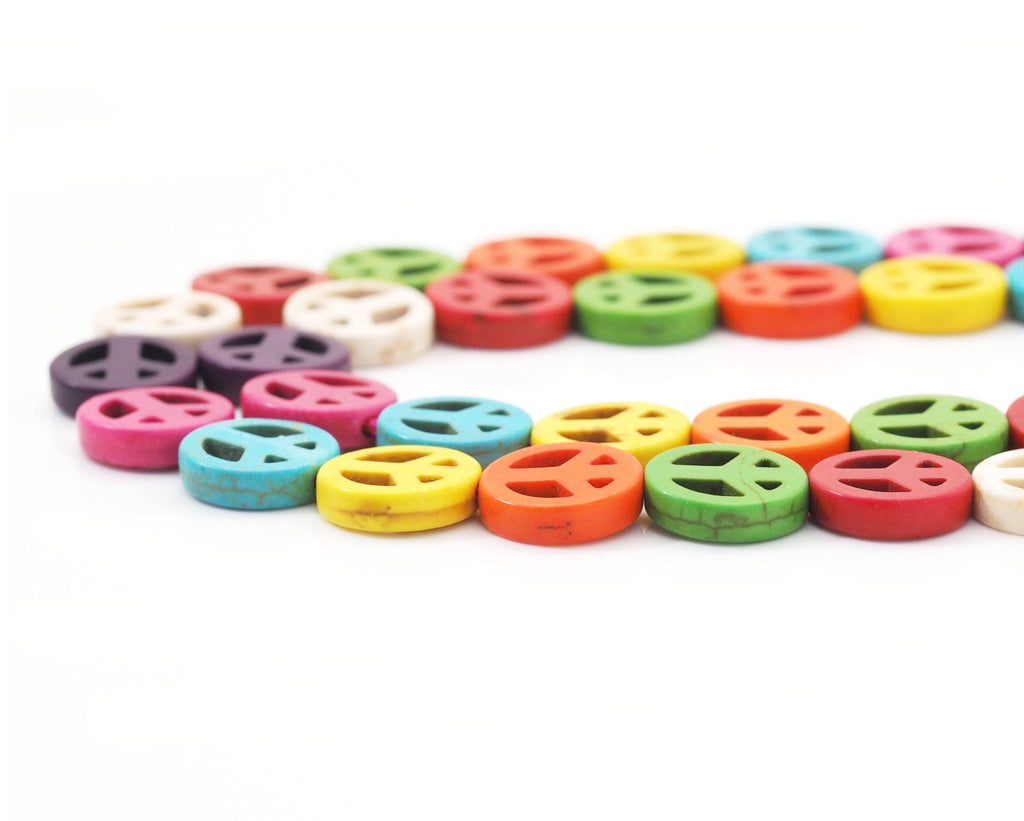 12mm Multicolor Howlite Peace Sign Beads, Sku#U1445