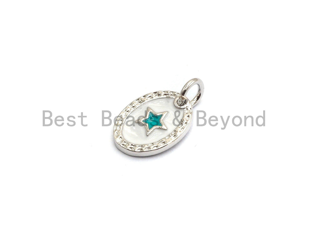 NEW DESIGN Pave CZ Enamel Oval With Star Charm, Designer Enamel Pendant,Enamel Oval Pendant, Oil Drop jewelry Findings,9x12mm,sku#Z254