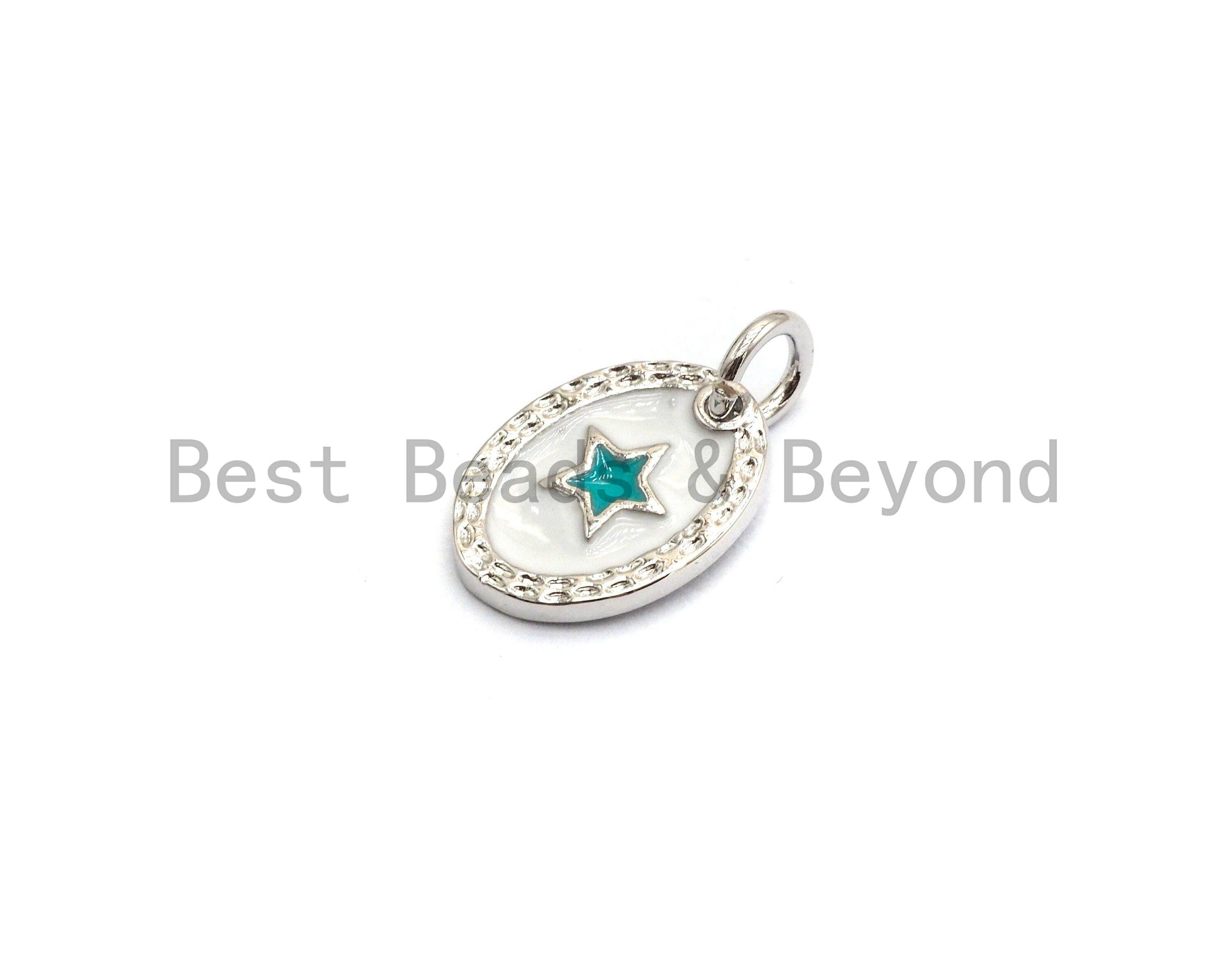 NEW DESIGN Pave CZ Enamel Oval With Star Charm, Designer Enamel Pendant,Enamel Oval Pendant, Oil Drop jewelry Findings,9x12mm,sku#Z254