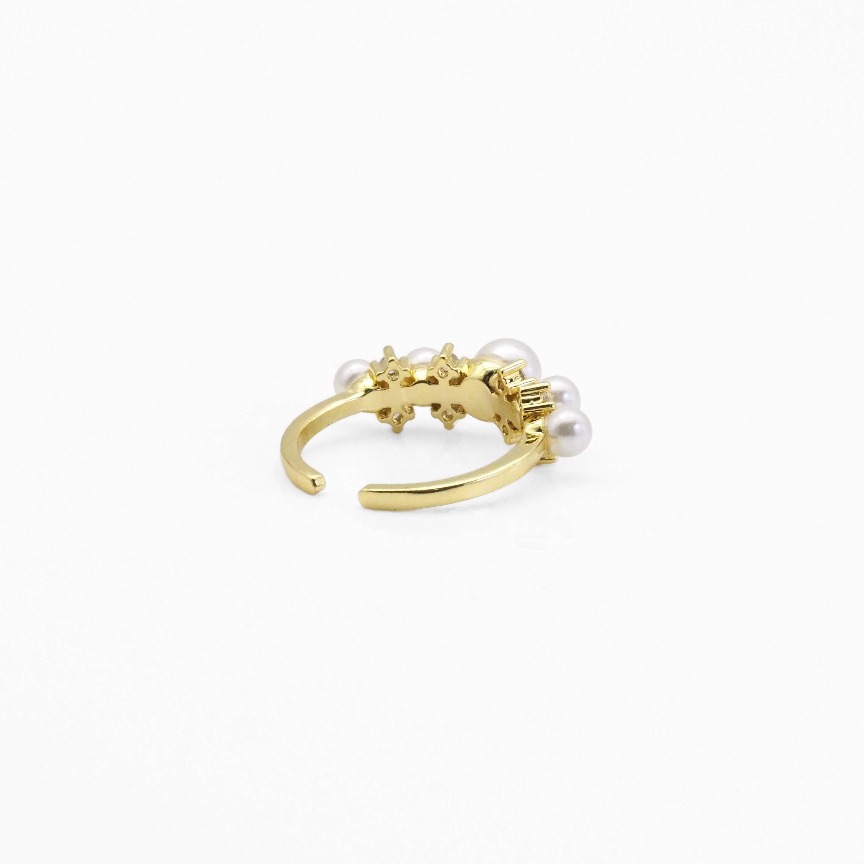 Gold CZ White Pearl Round Ring Adjustable Ring, Sku#LD411