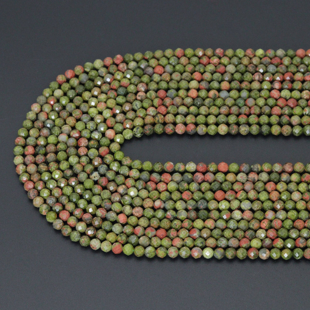Genuine Unakite Round Faceted Beads, Sku#U2194