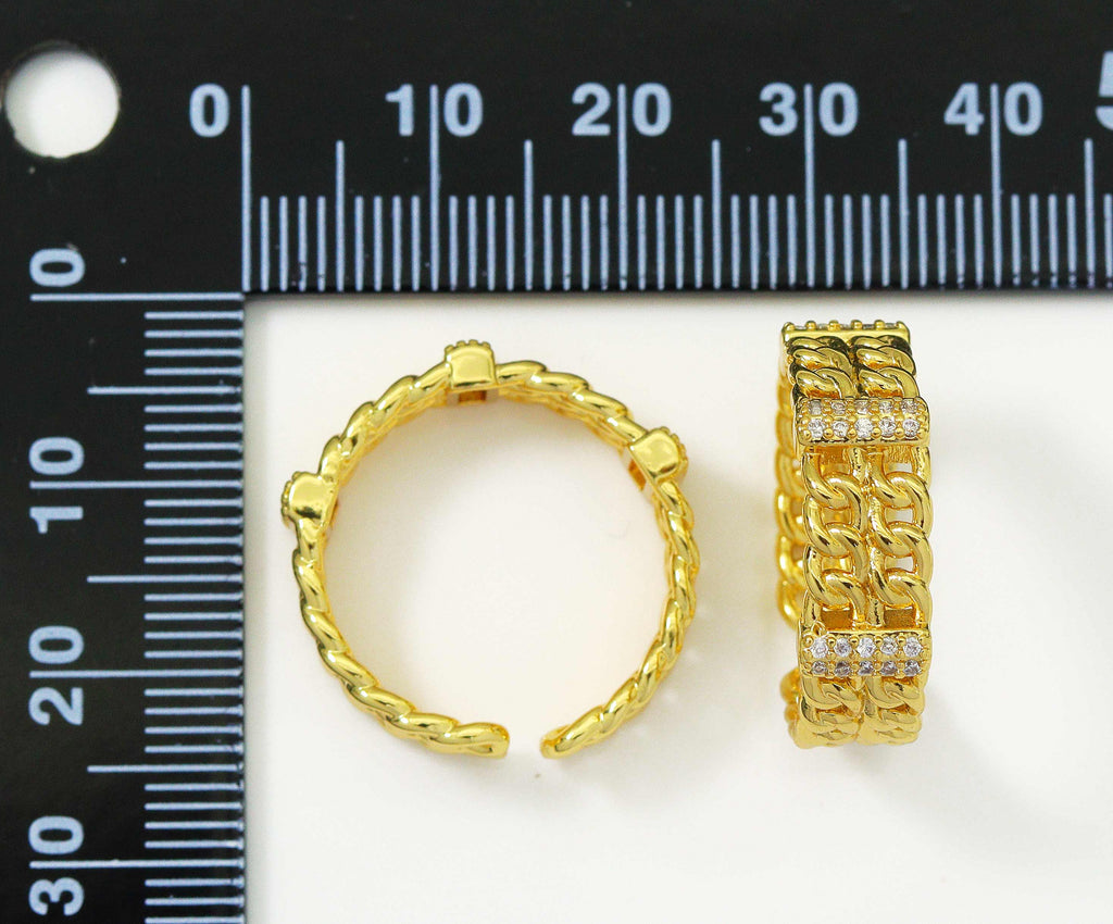 CZ Double Link Chain Shape Adjustable Ring, Sku#X334