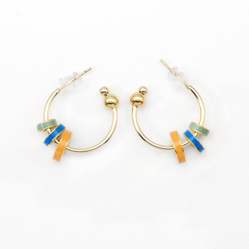Gold Colorful Spacer Dangle Hoop Stud Earrings, Sku#Y786