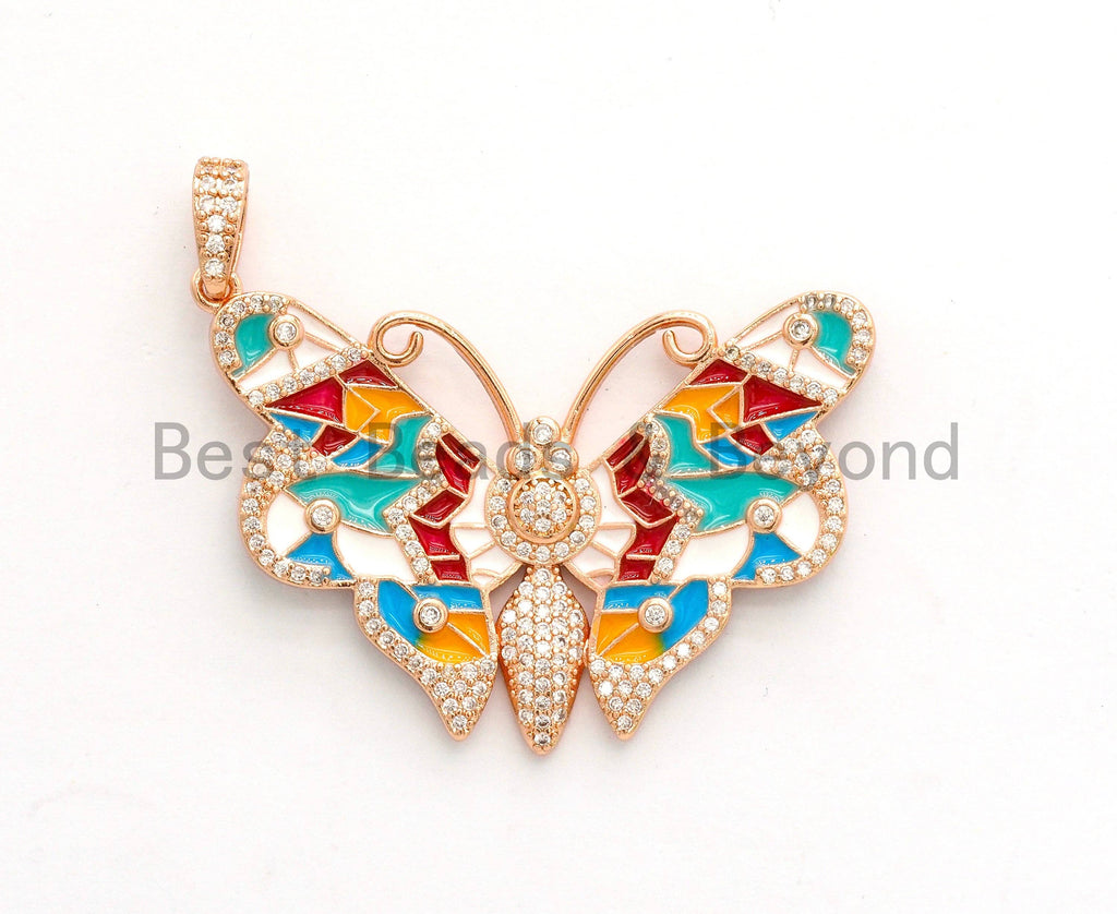 NEW Enamel Colorful Butterfly Pendant,CZ Micro Pave Oil Drop Butterfly pendant,Enamel pendant,Enamel Jewelry,29x44mm,sku#F587