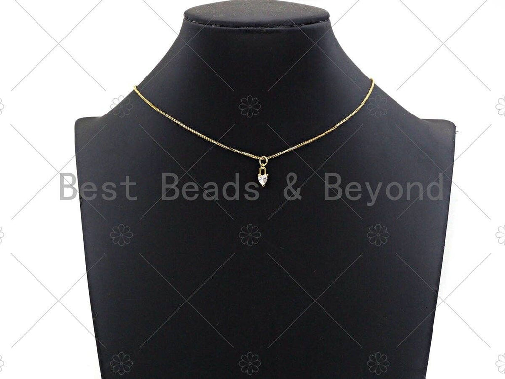 Clear CZ Micro Pave Heart Lock Shape Pendant,Cubic Zirconia Heart Charm,Gold/Silver/Rose Gold Tone,5x11mm,Sku#Y344