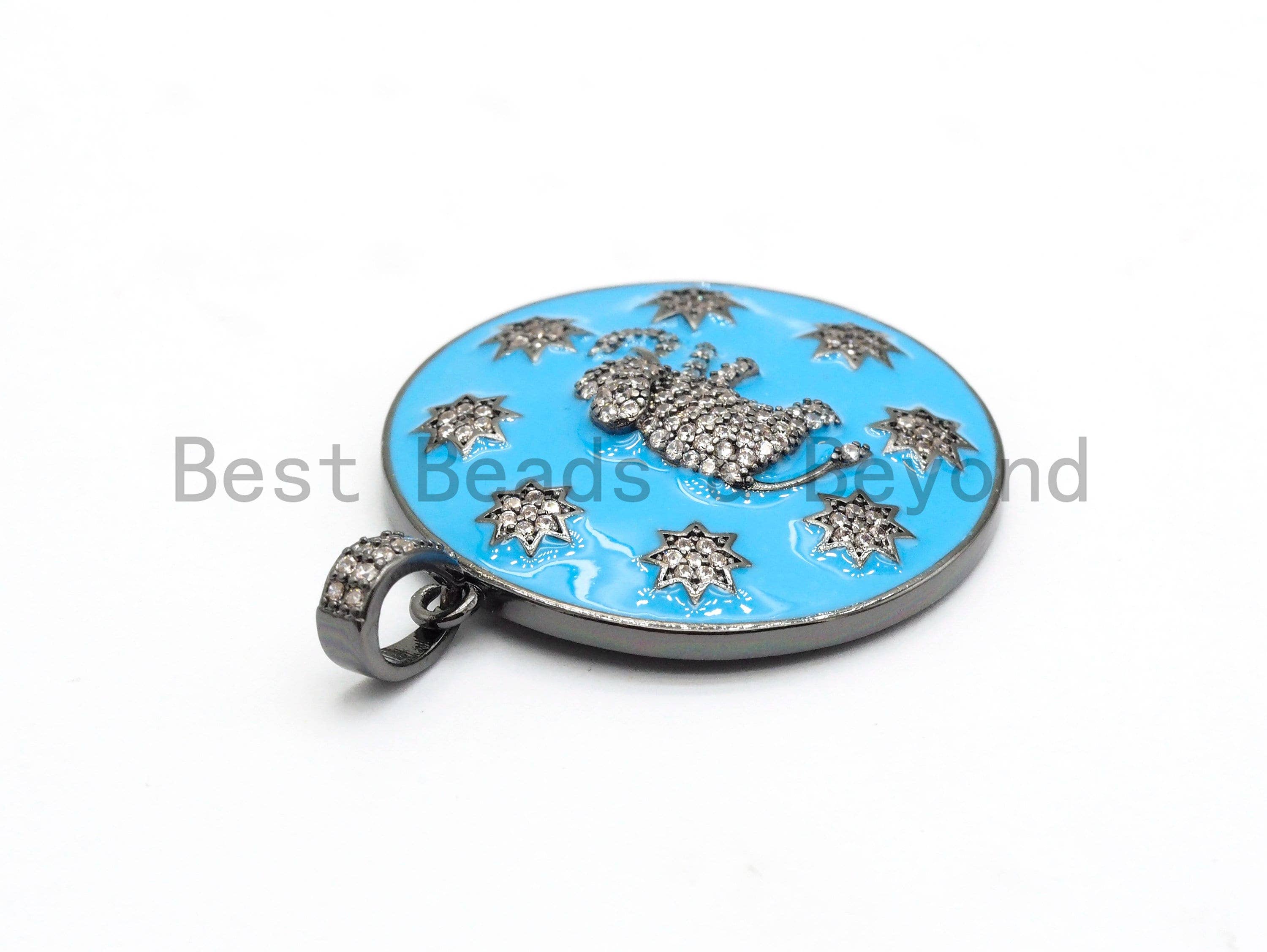 NEW Enamel Colorful Round With Elephant and Stars Pendant,CZ Micro Pave Oil Drop pendant,Enamel pendant,Enamel Jewelry,34x37mm,sku#F570