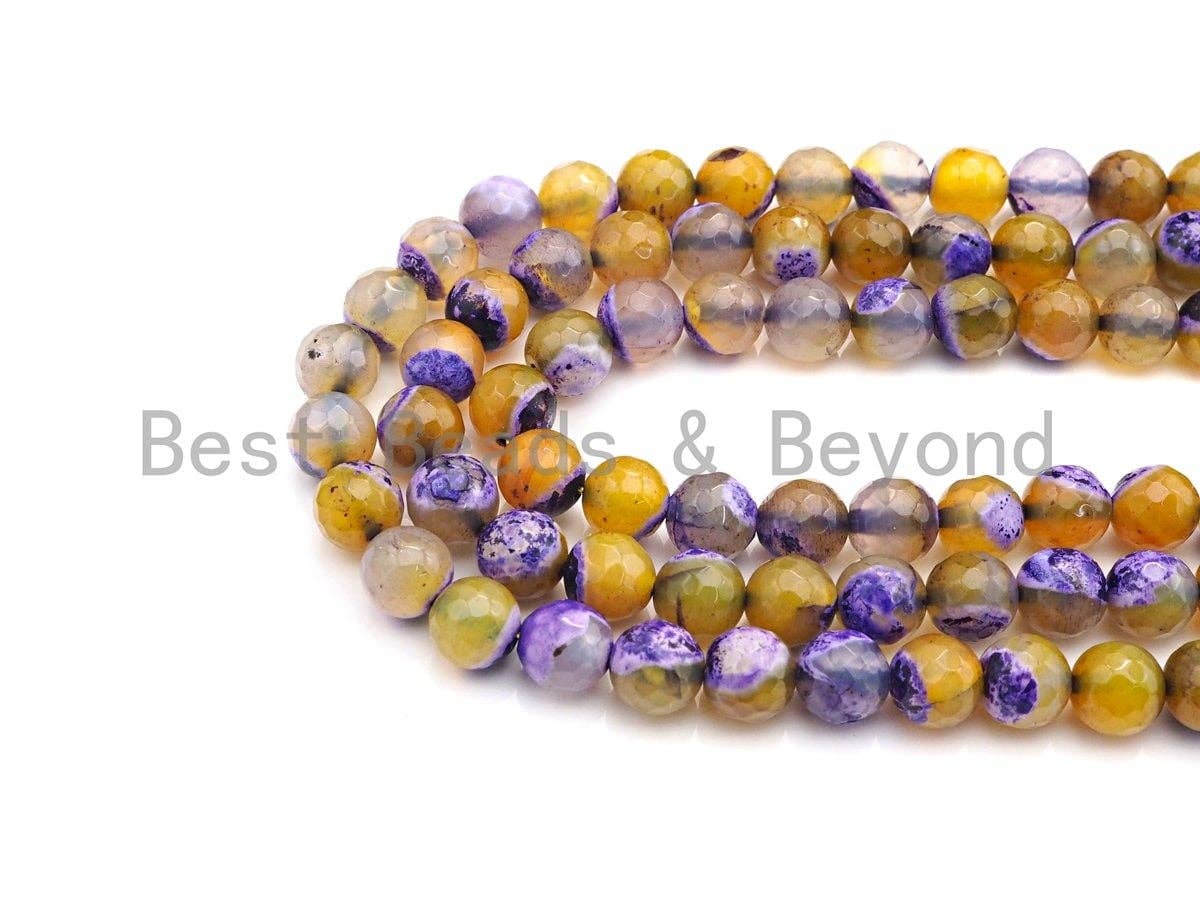 Natural Purple Yellow Fire Agate Beads, 6mm/8mm/10mm Round Faceted Fire Agate Beads, 15.5" Full Strand, Sku#UA70