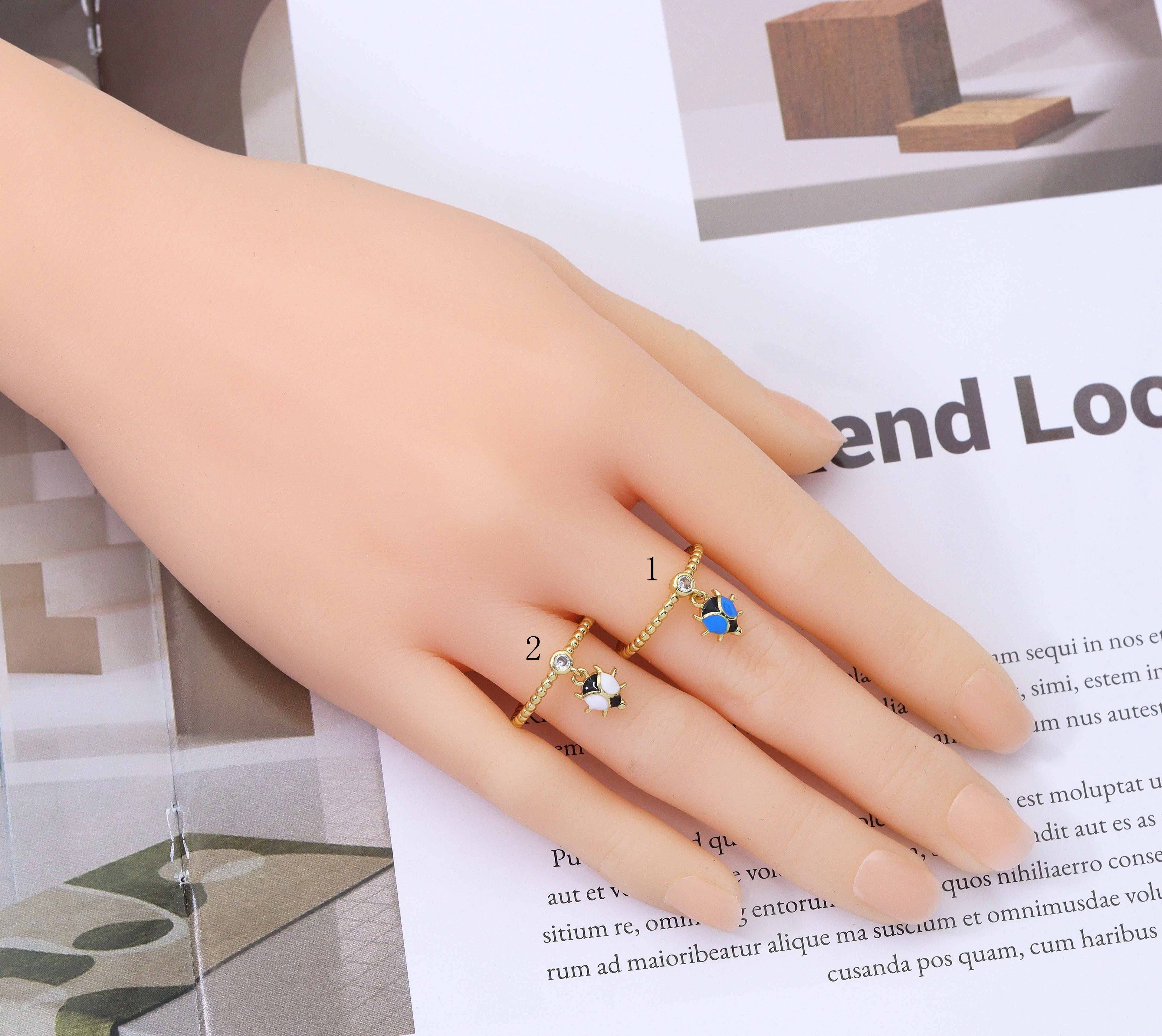 Enamel Ladybug Adjustable Ring, Sku#LD246