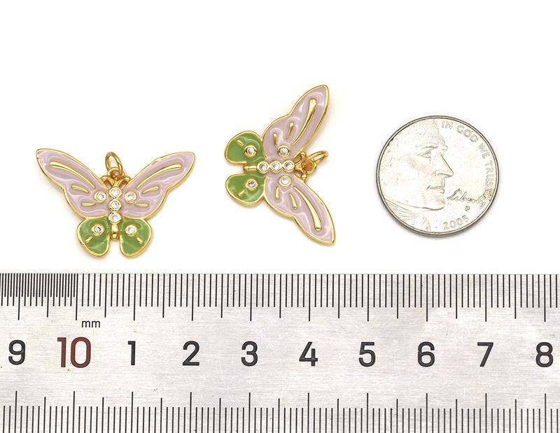 CZ Enamel Butterfly Charm, Sku#Y656