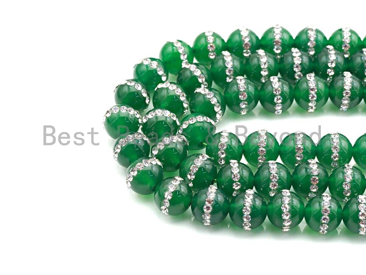 Green Jade with rhinestone inlaid, 6mm/8mm/10mm/12mm/14mm, Green Jade Beads, 15.5inch Full strand, SKU#V56