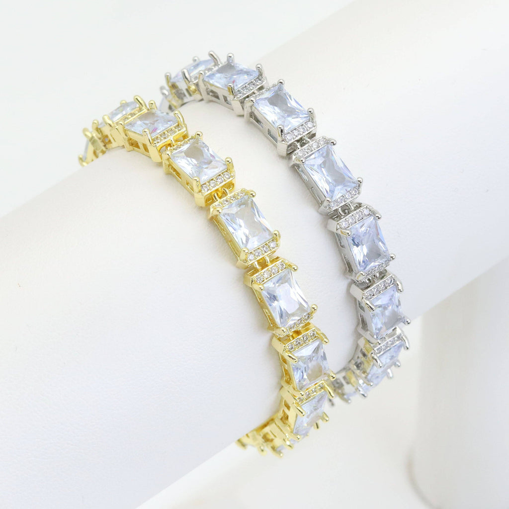 Big Rectangle CZ Gold Silver Bracelet, Sku#A188