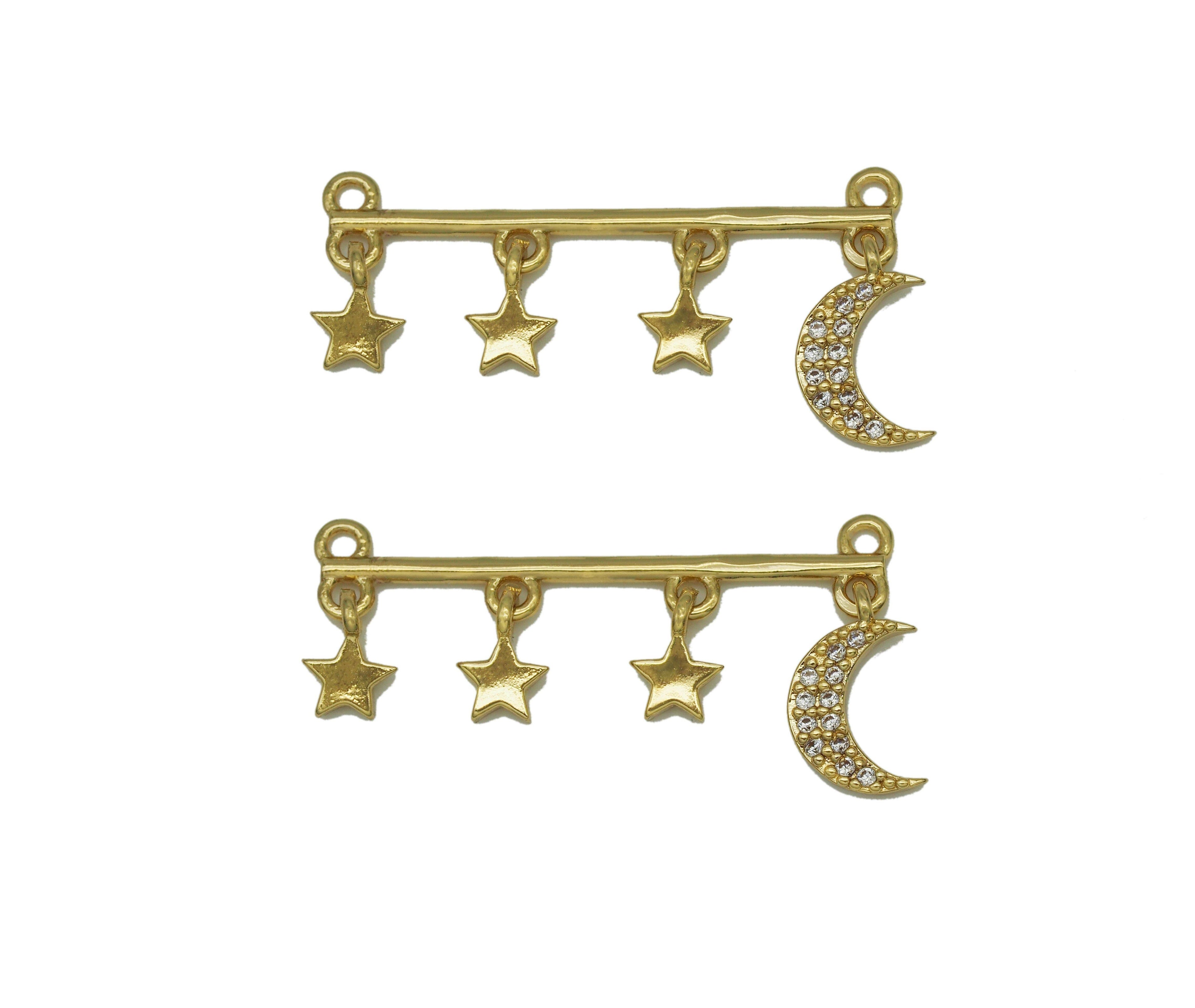 CZ Crescent Moon Star Connector Charm, Sku#L665