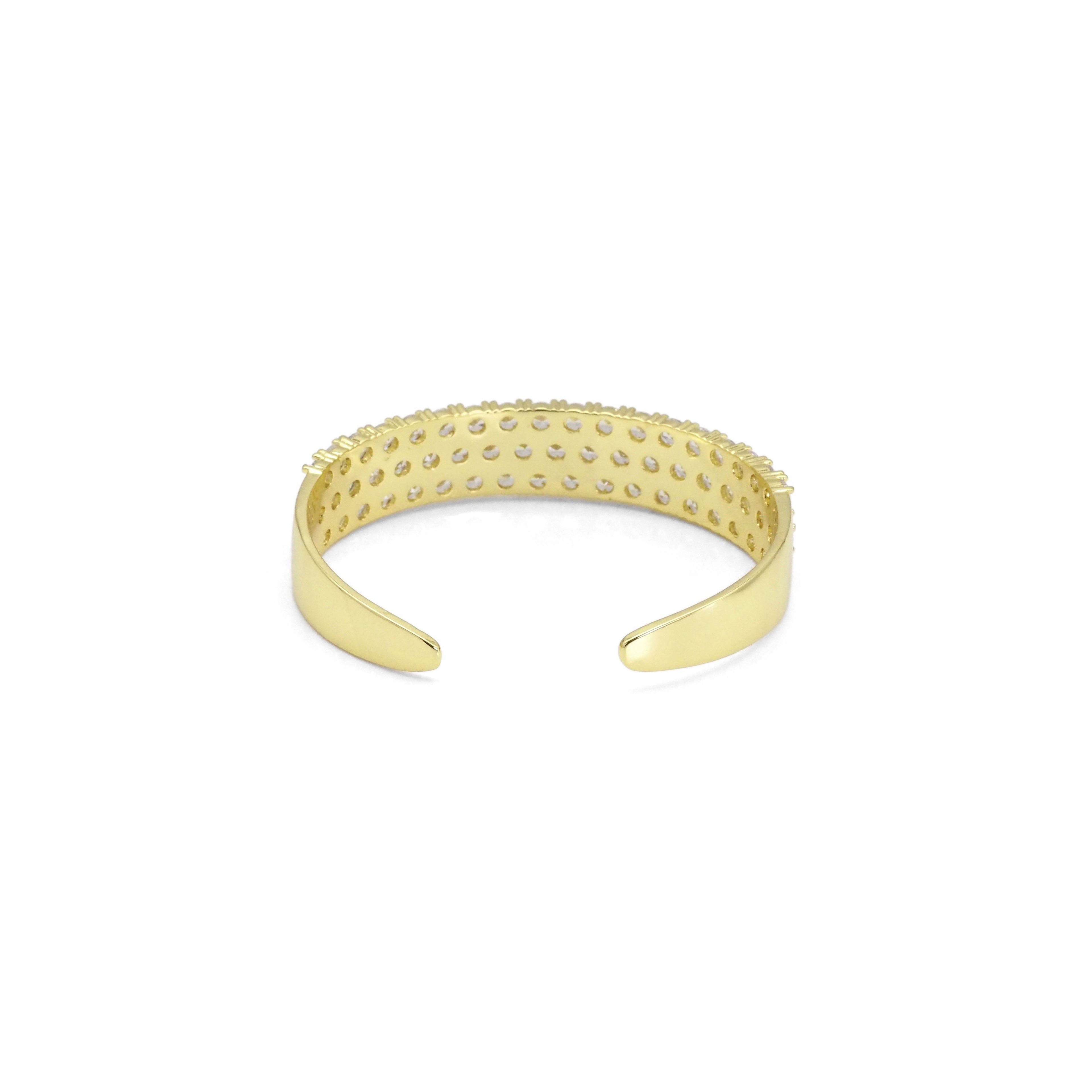 Gold Silver Three CZ Diamond Row Adjustable Bracelet, Sku#LX372
