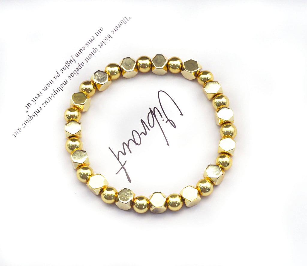Gold Silver Mixed Round Cube Hematite Bracelet, sku#EF223