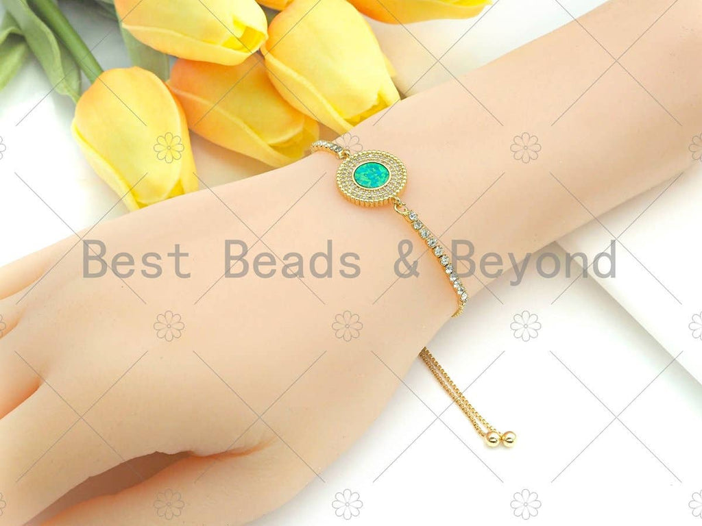CZ Micro Pave Opal Round connector, Green Opal Link, Cubic Zirconia Bracelet Necklace Connector,16x22mm, Sku#E529