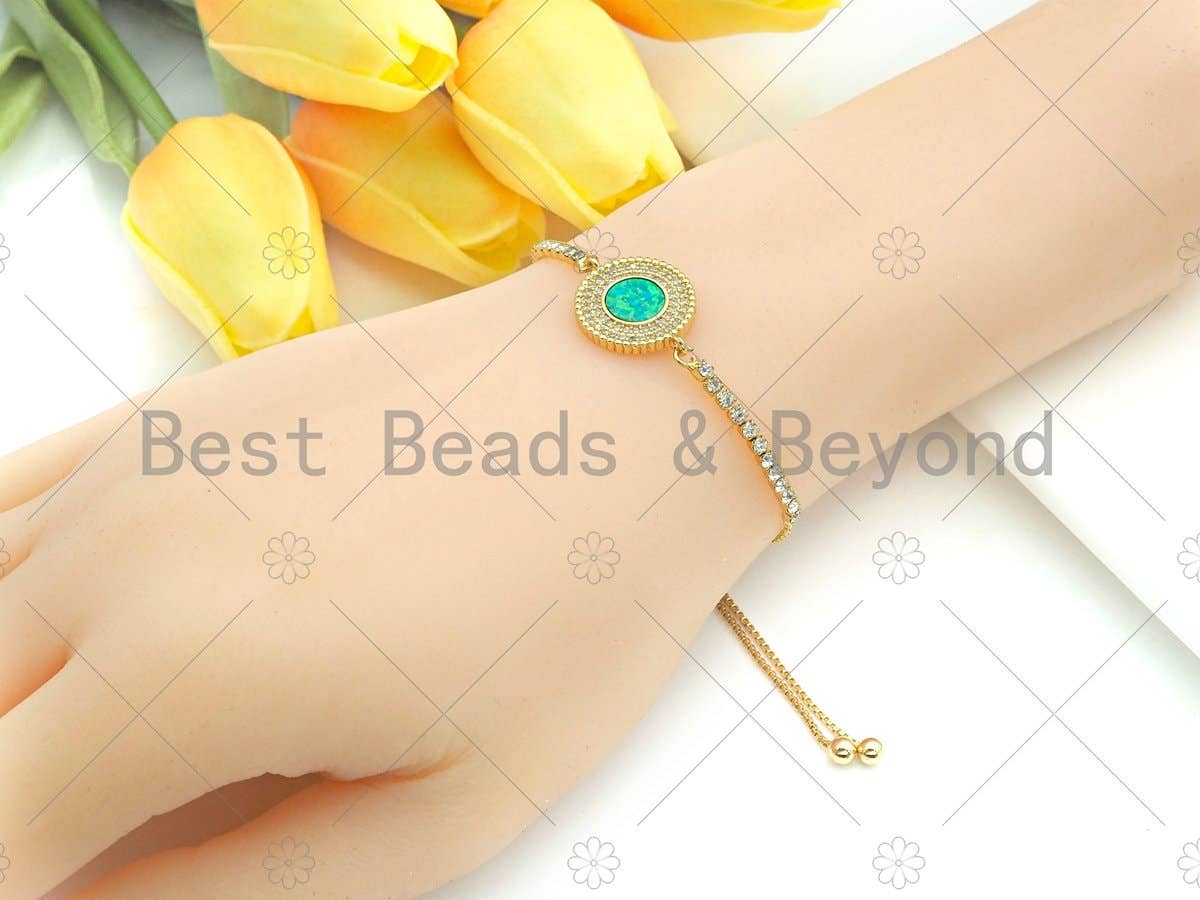 CZ Micro Pave Opal Round connector, Green Opal Link, Cubic Zirconia Bracelet Necklace Connector,16x22mm, Sku#E529