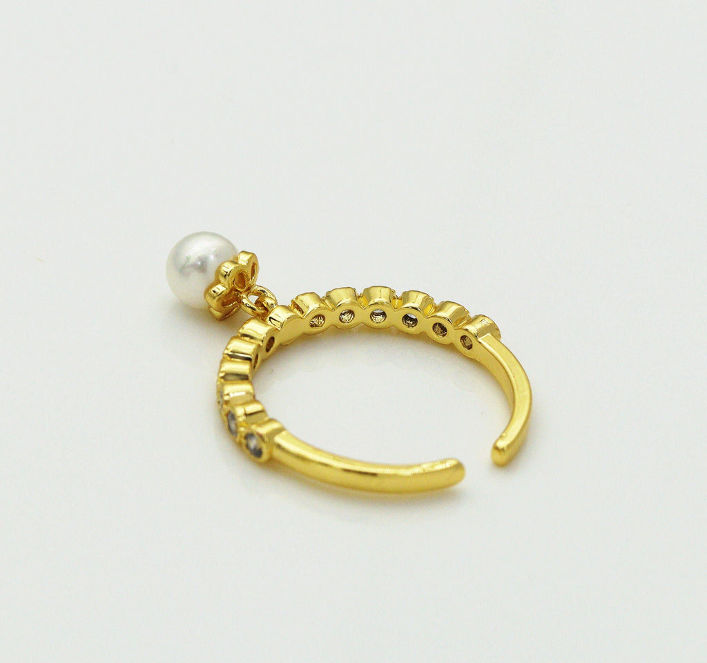 CZ Round Pearl Adjustable Ring, Sku#LD261