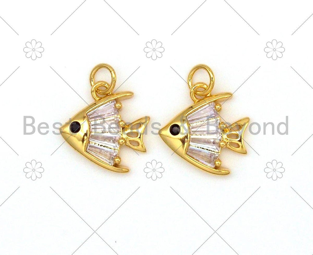 Big Clear CZ Micro Pave Fish Shape Pendant/Charm,18K Gold Filled Fish Charm, Necklace Bracelet Charm Pendant,11x12mm,Sku#Y491