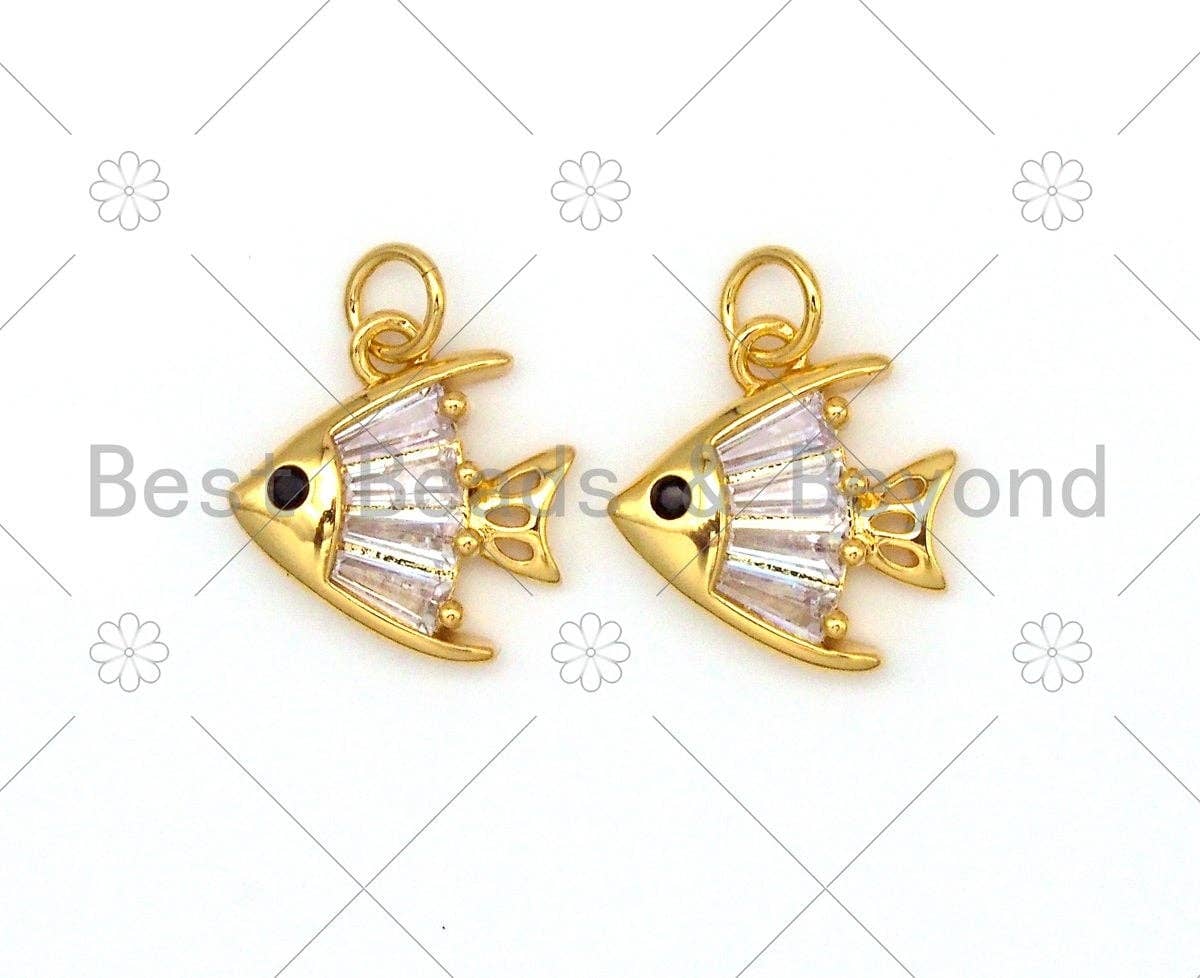 Big Clear CZ Micro Pave Fish Shape Pendant/Charm,18K Gold Filled Fish Charm, Necklace Bracelet Charm Pendant,11x12mm,Sku#Y491