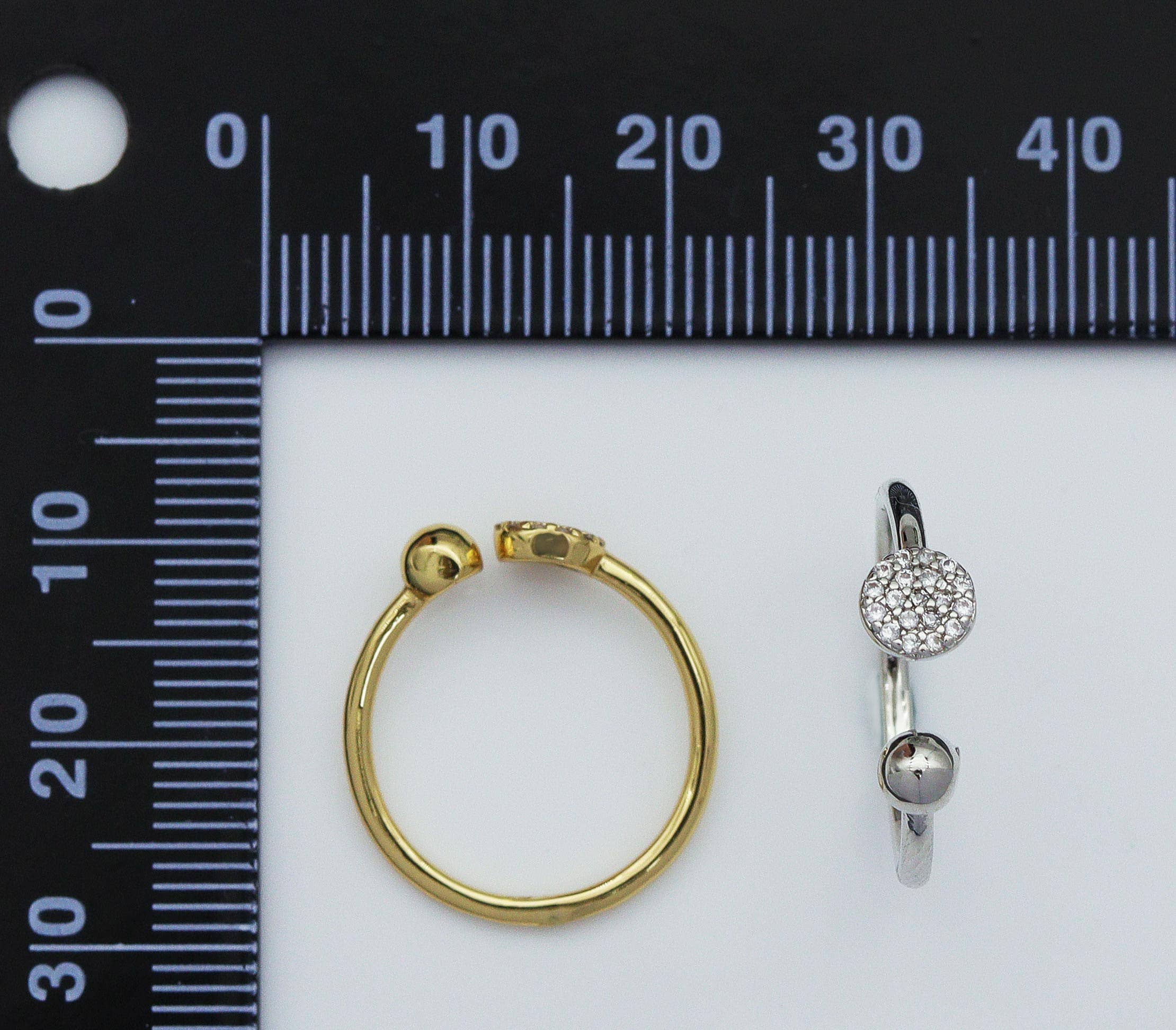 CZ Coin and Ball Open Ring, Sku#B196