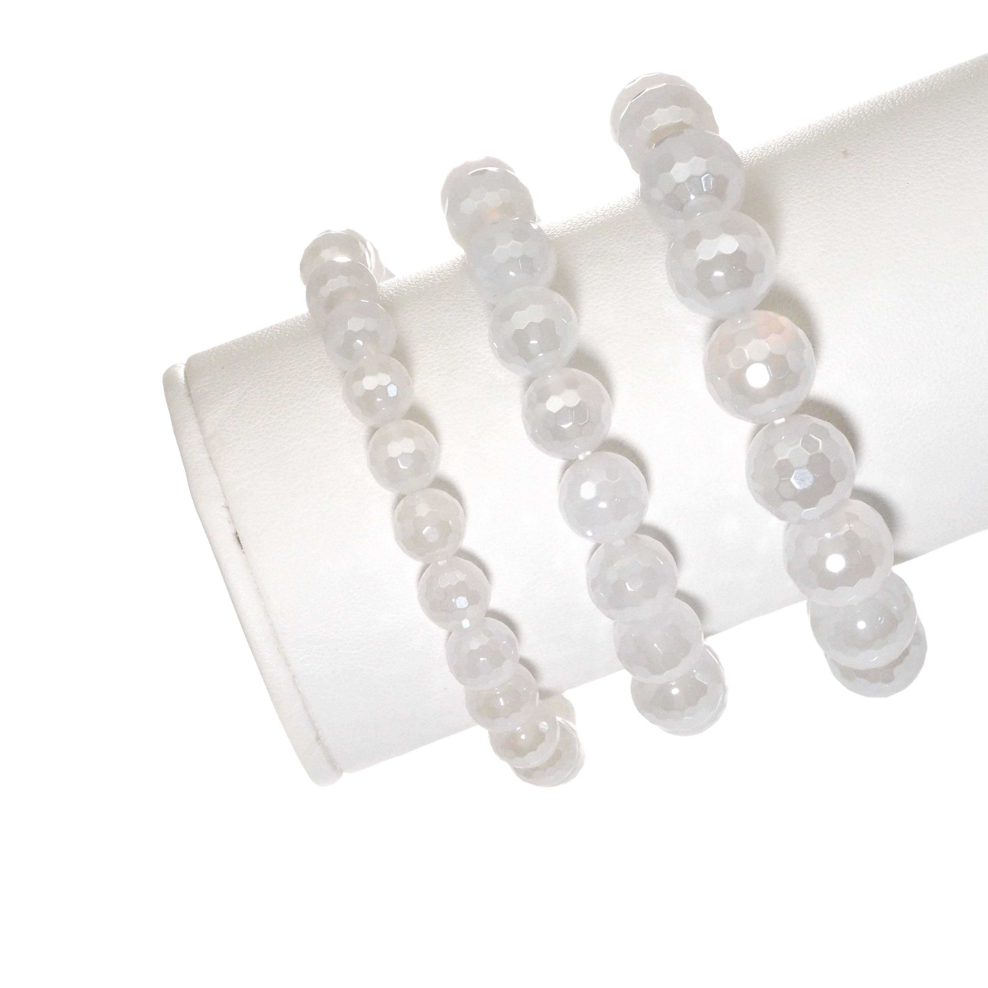 Mystic White Agate Round Faceted Stretchy Bracelet, 8mm/10mm/12mm, Sku#EF303