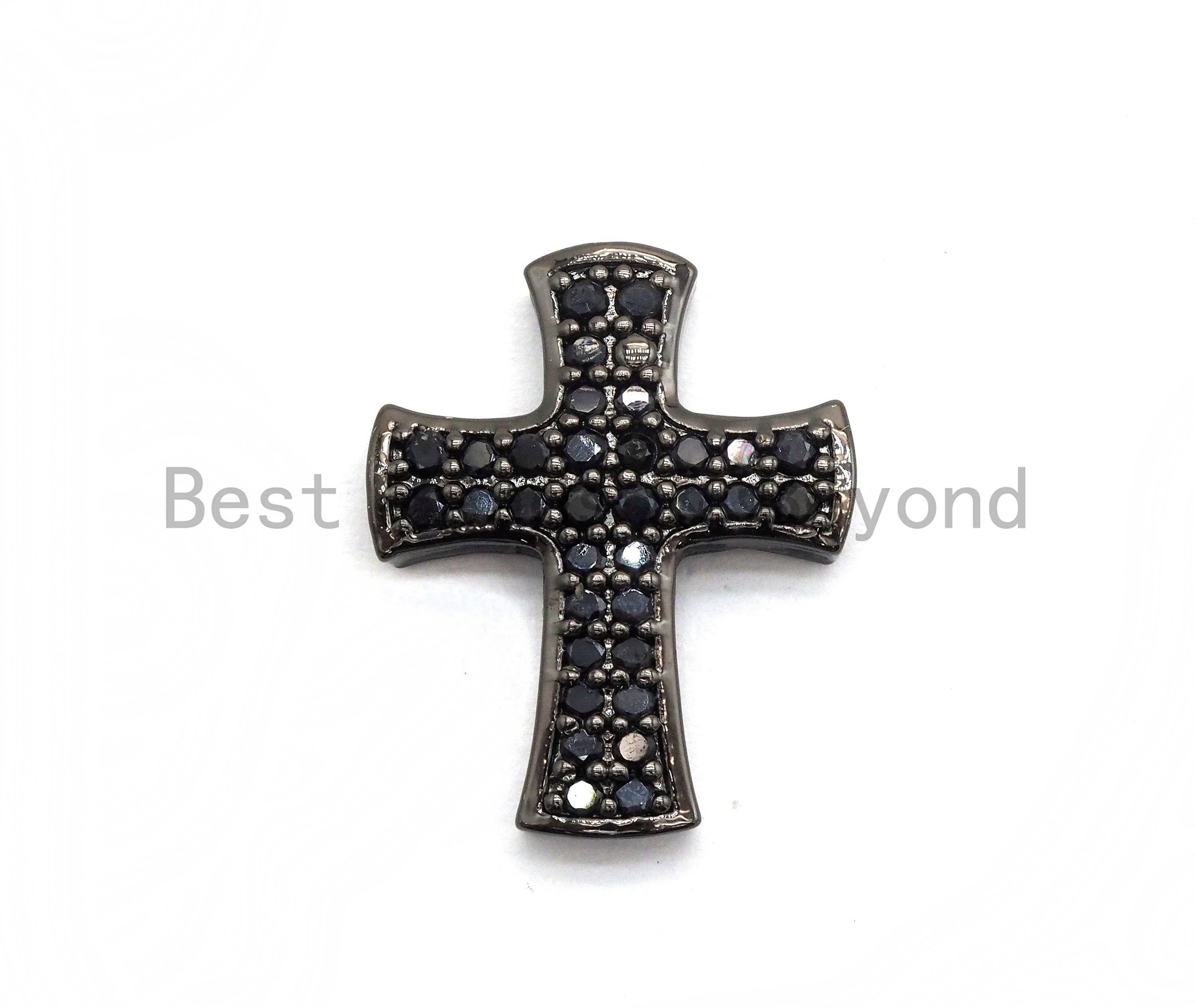 Black CZ Pave On Black Micro Pave Cross Spacer Beads with Black Crystal for Bracelet/Necklace, Spacer Beads,19x23mm, sku#C101