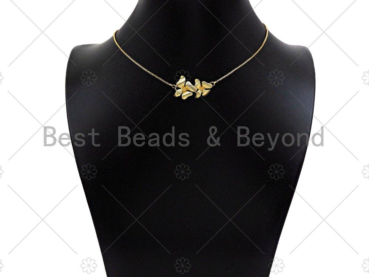 18k Dainty Gold 3D Double Flower Connetor, Dainty Charms, Gold Pendant,Flower Necklace Connector Charms, 15x14mm, Sku#Y377