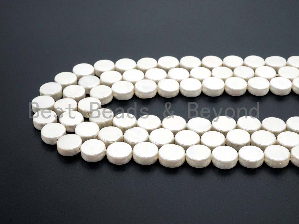 White Natural Mother of Pearl beads, 5x12mm AB Color Pearl Coin Beads, White MOP Shell Beads, Loose Pearl Beads, 15.5'' Fll Strand, SKU#T60