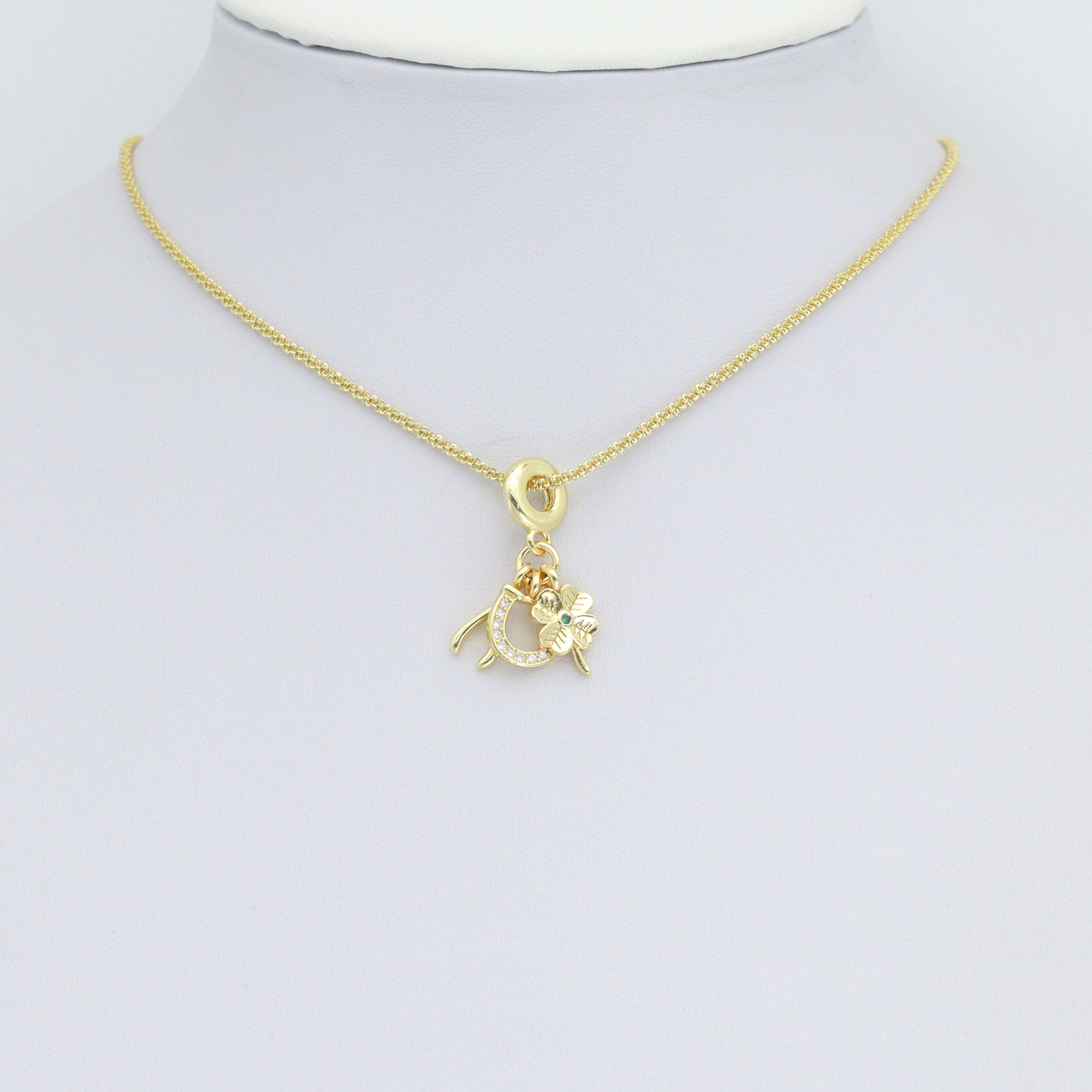 Flower Horseshoe Wishbone Charm Pendant,Sku#LD721
