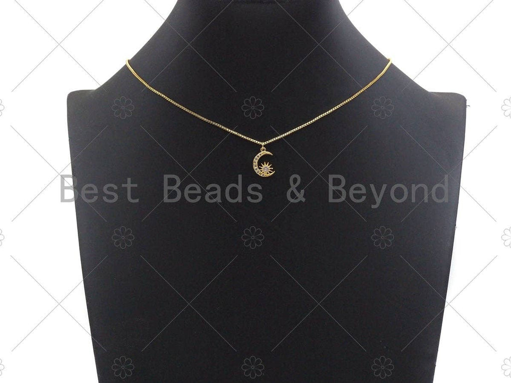 Dainty CZ Micro Pave Moon Star Charm/Pendant, Moon Shape Charm, Gold Pendant, Gold plated charm, 10x14mm, Sku#JL07